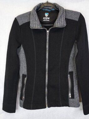 KUHL Alfpaca Fleece Jacket Womens S Black Full Zip Pockets Granola Gorpcore Flaw